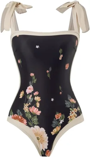 Vista 2 de Women Swimsuits Abstract Printing Notched Square/V Neck Floral Vacation One Piece with Cover Up