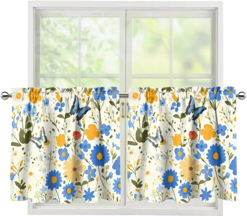 Vista 22 de God Bssing You Tier Curtains for July 4Th 2026 27.5x24 2 Panels Light Filtering Half Window Rod Pocket for Kitchen/Bathroom