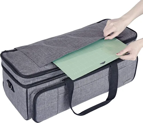 Vista 2 de HOMEST Estuche de transporte de doble capa con bolsillo para tapete para Cricut Maker 4, Explore 4, múltiples bolsillos frontales para accesorios