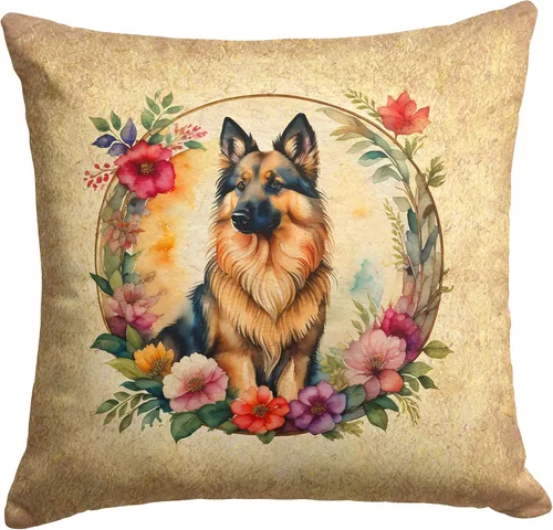 Vista 236 de Caroline's Treasures DAC2072PW1414 Affenpinscher and Flowers - Almohada decorativa de tela, lavable a máquina, para interiores y exteriores