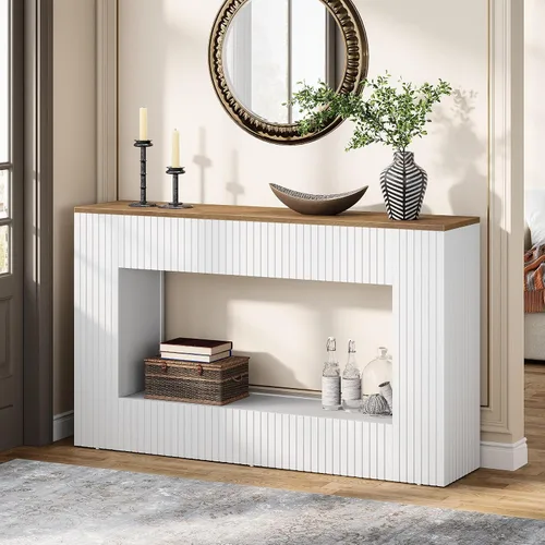 Vista 10 de Tribesigns Mesa consola moderna, mesa de entrada de madera de 55 pulgadas con almacenamiento, mesa de sofá larga estrecha detrás del sofá para sala