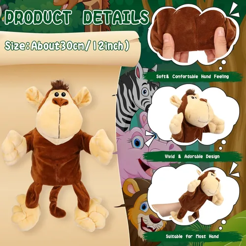Vista 3 de Lenwen Juego de 10 títeres de mano de animales para niños, juguetes de selva de felpa suave con boca abierta y movible, amigo, safari, vida