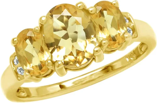 Vista 17 de Silvershake Anillo de Declaración Clásico de 3 Piedras de Forma Ovalada con Gemas de Piedra Natal de Plata Esterlina 925 Chapado en Oro Blanco o Oro