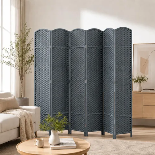 Vista 13 de 6 Panel Woven Room Divider, 69" Folding Privacy Screen, Brown Marrón