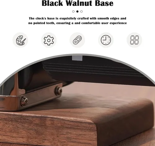Vista 5 de VBESTLIFE Reloj digital retro abatible, funciona con batería, reloj de engranajes internos, mecánico clásico, base de nogal negro, para decoración