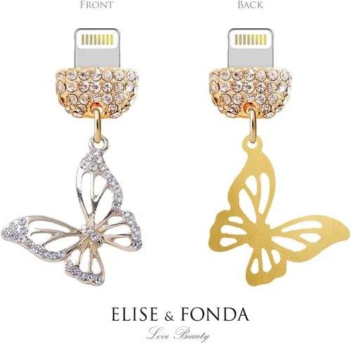 Vista 3 de ELISE & FONDA CP625 Puerto de carga USB de cristal anti polvo enchufe pequeño mariposa teléfono encanto para iPhone 13/12/11/XS MAX/XR/X/8