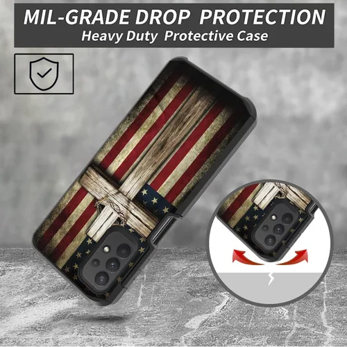 Vista 3 de Funda para teléfono Galaxy A23 5G, resistente 2 en 1 de doble capa híbrida de policarbonato duro y silicona suave a prueba de golpes, funda