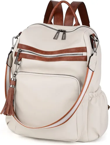 Vista 5 de UTO Mochila de cuero vegano para mujer, diseño de moda, convertible con borla, para viajes, con borla