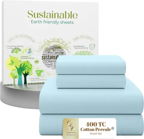 Vista 15 de Purity Home - Juego de sábanas 100% algodón de 400 hilos, percal refrescante, con bolsillo profundo elástico, ropa de cama de 3 piezas, lujo