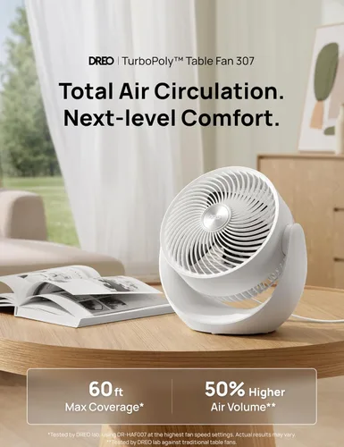 Vista 2 de Dreo - Ventilador para dormitorio, ventilador de mesa para circulación de aire en toda la habitación, 11 pulgadas, flujo de aire fuerte de 40 pies
