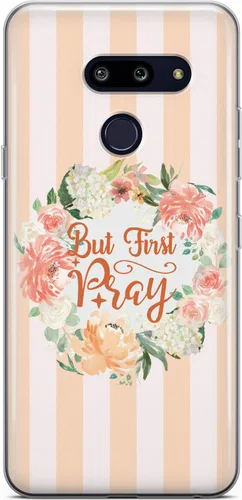 Vista 3 de Mertak Funda transparente compatible con LG Stylo 6 5 4 K61 K51S K41S K30 K20 Q70 Q60 But First Pray Cute Bible Floral Slim Cover Christian Flexible