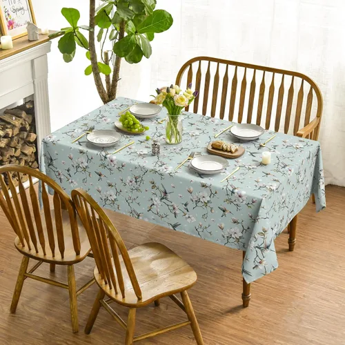 Vista 2 de Horaldaily Kapok - Mantel rectangular de primavera de 52 x 70 pulgadas, diseño de ramas de pájaros y pájaros de Kapok, lavable, para decoración