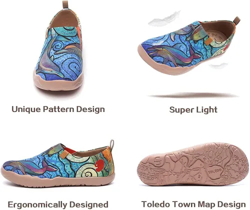 Vista 6 de UIN - Tenis informales tipo mocasines para mujer de punto pintados suaves y cómodos para caminar