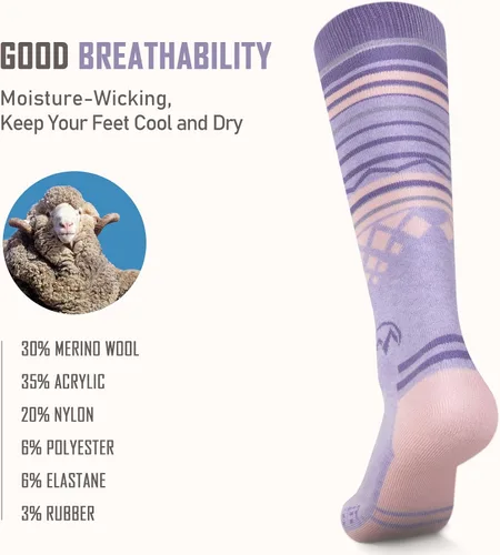Vista 2 de 2 paquetes de calcetines de esquí de lana de merino, sobre la pantorrilla (OTC) antideslizantes para hombres y mujeres