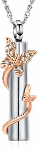 Vista 9 de shajwo Collar de cenizas de urna de mariposa cilíndrica para mujeres y hombres, joyería de cremación de seres queridos, colgante de vial