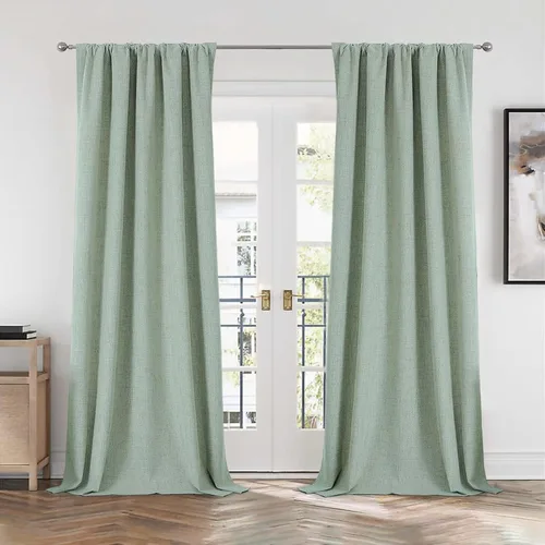 Vista 25 de CUCRAF Juego de 2 paneles de cortinas 100% opacas de lino de 84 pulgadas de largo, con pestaña trasera y bolsillo para barra para sala de estar