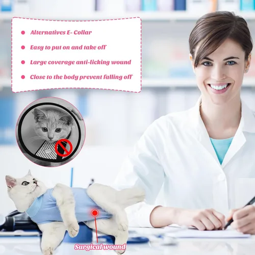 Vista 2 de Traje de recuperación para gatos para heridas abdominales o enfermedades de la piel, mameluco de gato para gatos después de la cirugía, traje