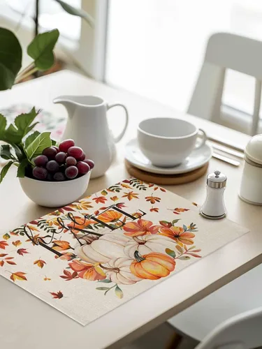 Vista 8 de Manteles individuales para mesa de comedor, juego de 4 manteles individuales para otoño, Acción de Gracias, calabaza, flor y girasol, manteles