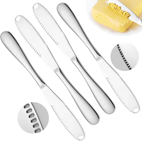 Vista 10 de Cuchillo de mantequilla de acero inoxidable Nevkha - Cuchillo listo para mantequilla de 3 en 1, esparcidor de mantequilla y gadget de cocina