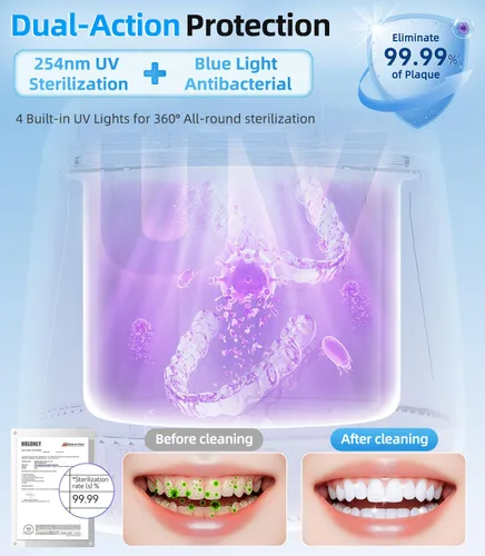 Vista 2 de Limpiador ultrasónico de retenedores 48 kHz, limpiador ultrasónico de joyas portátil con temporizador digital y 6.8 fl oz para alineador