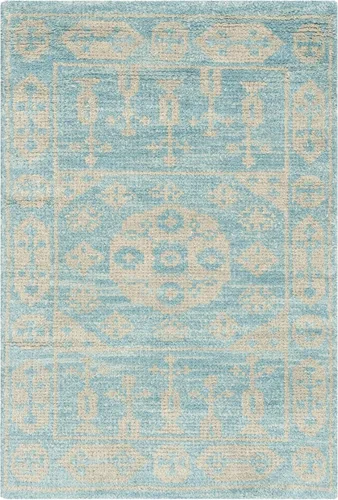 Vista 4 de SAFAVIEH Kenya Collection - Alfombra decorativa, 2 x 3 pies, marfil y azul, lana de medallón oriental anudada a mano, ideal para zonas de alto