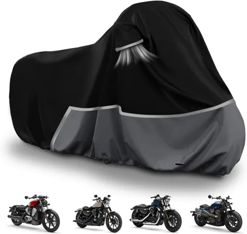 Vista 12 de Cubierta impermeable para motocicletas de repuesto para modelos Harley Davidson Cruiser, tela Oxford 420D Softail, Dyna, Iron 883, Fat Boy 114