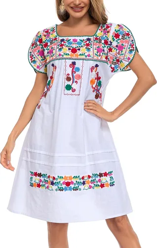Vista 7 de YZXDORWJ Vestido bordado mexicano de manga corta para mujer 222BK