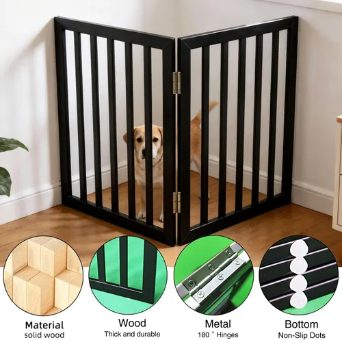 Vista 5 de Puerta para perros para interiores, valla independiente para perros, para la casa, puertas, pasillos o escaleras, puerta para mascotas plegable