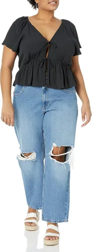 Vista 7 de The Drop Elize - Blusa de crepé con manga abombada y lazo frontal para mujer