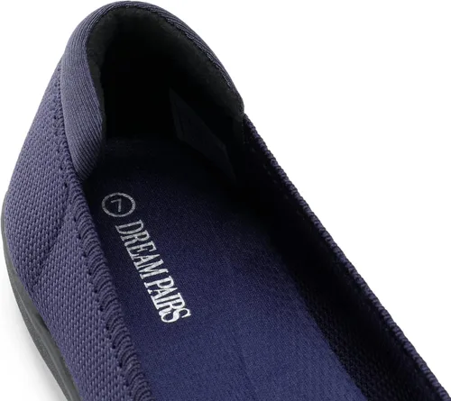 Vista 4 de DREAM PAIRS Zapatos planos cómodos de ballet para mujer, zapatos de oficina con punta redonda, Tejido azul marino