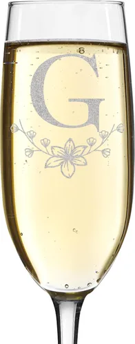 Vista 12 de shop4ever Monograma de letra floral de flauta de champán grabado con láser, 8 oz (L)