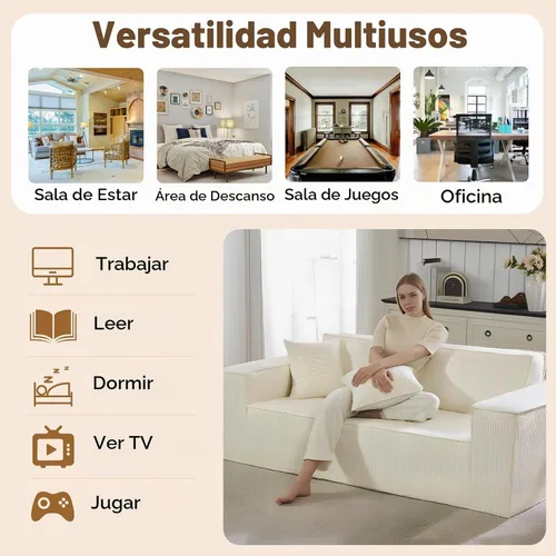 Vista 4 de SUYOLS Sofá nube de pana con almohada, espuma viscoelástica de alta calidad, no requiere montaje, sofá de asiento profundo en caja, silla que ahorra