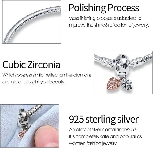 Vista 4 de KUNSIR Pulsera de cadena de serpiente de plata esterlina 925 para pulseras europeas Pandora abalorios Plata de ley