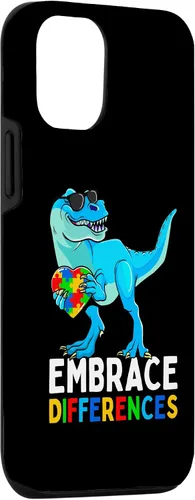Vista 3 de Carcasa para iPhone 15 con diseño de rompecabezas de dinosaurios, concientización del autismo para niños