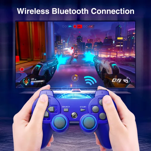 Vista 6 de Powerextra Wireless Controller Compatible with Play-Station 3, with High Performance Upgraded Joystick Rechargeable Battery Double Shock for PS-3