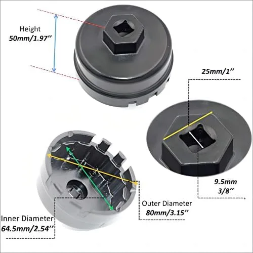 Vista 5 de Llave de filtro de aceite para Toyota, Lexus, RAV4, Camry, Tundra, Highlander, Sienna y más tazas estilo tapón de filtro de aceite herramienta