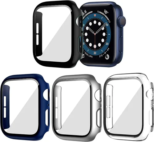Vista 22 de Paquete de 2 fundas rígidas de policarbonato compatibles con Apple Watch, con protector de pantalla de cristal templado sin burbujas para accesorios