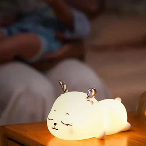 Vista 6 de Aolyty Luz nocturna para niños, lindo ciervo, de silicona, lámpara para niños pequeños, recargable por USB, luz nocturna con función de temporizador