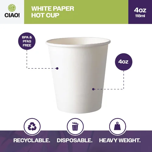 Vista 2 de CIAO! Taza de papel blanco desechable de 4 onzas, 63 mm de diámetro, 2,000