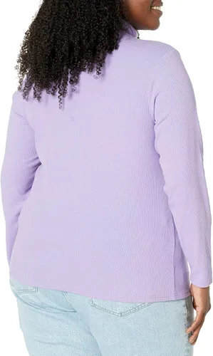Vista 7 de Tienda Essentials Camiseta de cuello alto de punto acanalado de manga larga para mujer (disponible en tallas grandes), paquete de 2