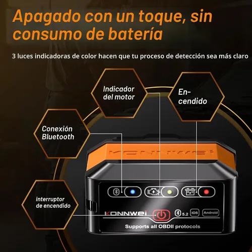Vista 7 de KONNWEI Escáner OBD2 Bluetooth 5.2, herramienta de diagnóstico de escáner de coche inalámbrico para iOS y Android para pruebas de rendimiento