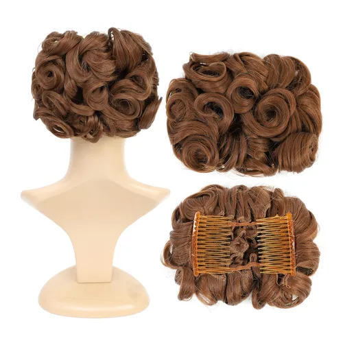 Vista 15 de SWACC Extensión de Moño de Cabello Rizado Corto y Desordenado, Peines de Cabello Fáciles de Estirar, Extensión de Cola de Caballo con Clip, Coletero