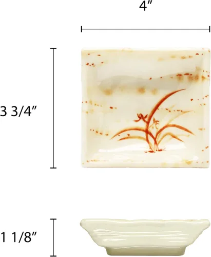 Vista 2 de Colección de vajilla de melamina de orquídea dorada de 3 onzas, plato cuadrado de 4 x 4 pulgadas, viene en docena