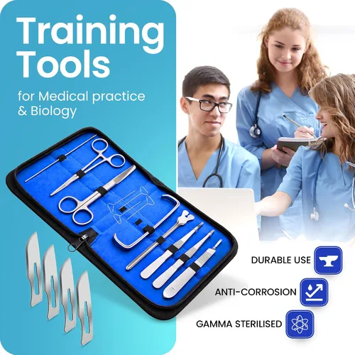 Vista 3 de Core Flex Kit avanzado de disección de anatomía de laboratorio de biología con cuchillas de mango de cuchillo de bisturí de acero inoxidable