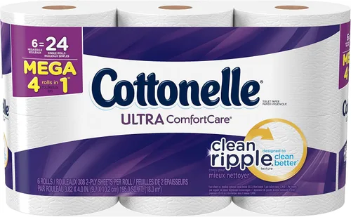 Vista 8 de Cottonelle Ultra ComfortCare - Rollo de papel higiénico grande, papel higiénico, 12 rollos de papel higiénico