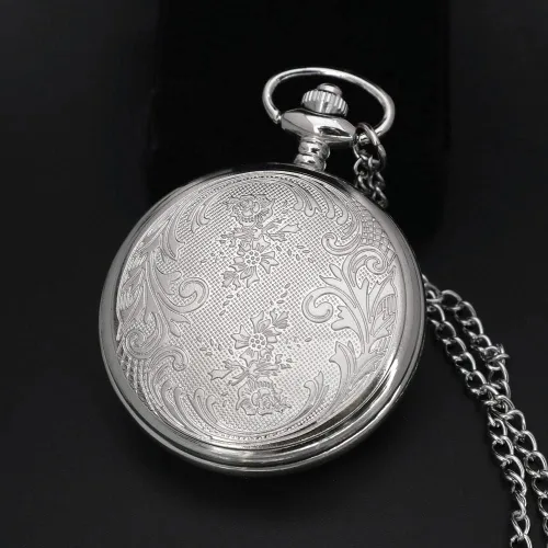 Vista 6 de VIGOROSO Relojes de bolsillo de plata Steampunk con pintura esmaltada de pájaro de peonía de cuarzo en caja