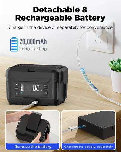 Vista 5 de Fiambrera eléctrica inalámbrica para adultos – Fiambrera autocalentable de acero inoxidable de 1.2L con baterías recargables extraíbles dobles