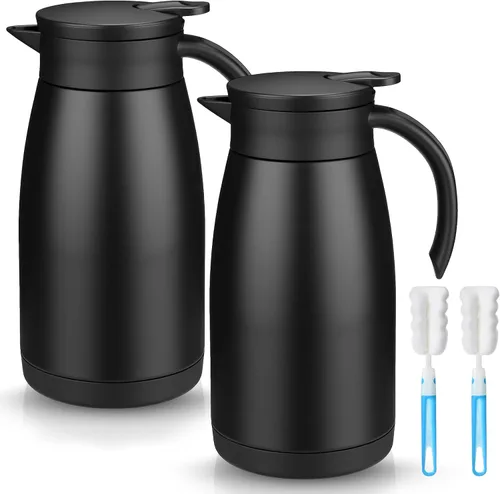 Vista 27 de Norme 2 jarras térmicas de café de acero inoxidable aisladas para líquidos calientes, dispensador térmico de jarra con cepillos para mantener
