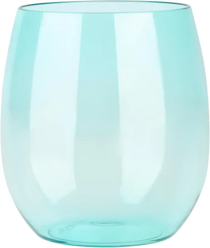 Vista 3 de PLASTICPRO Paquete de 6 Copas de Vino de Plástico Color Azul Aguamarina Sin Tallo Desechables de 12 oz Sin BPA Irrompibles Copas de Vino de Plástico