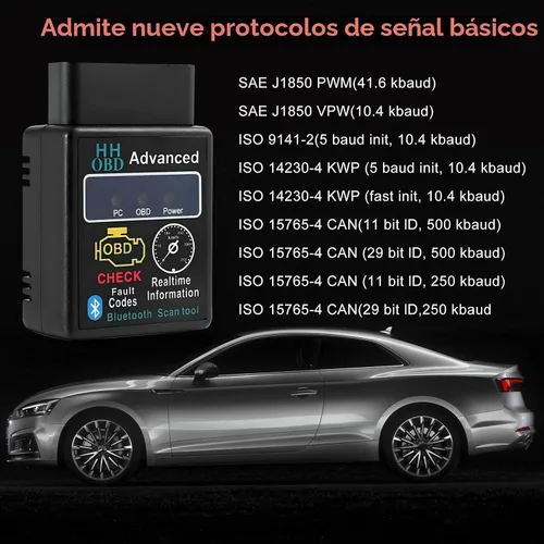 Vista 4 de Escáner Bluetooth OBD2 para Coche, Lector de Códigos de Diagnóstico Inalámbrico OBD II, Herramienta de Escaneo Bluetooth, Adaptador Universal
